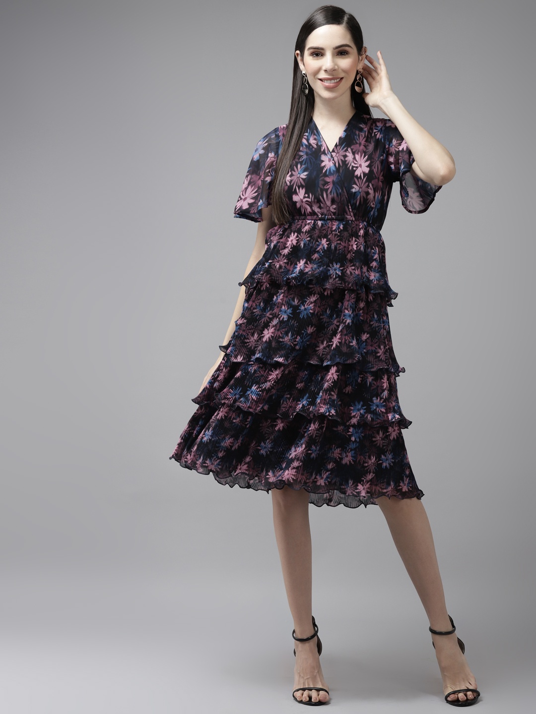 

Aarika Black Floral Georgette Dress