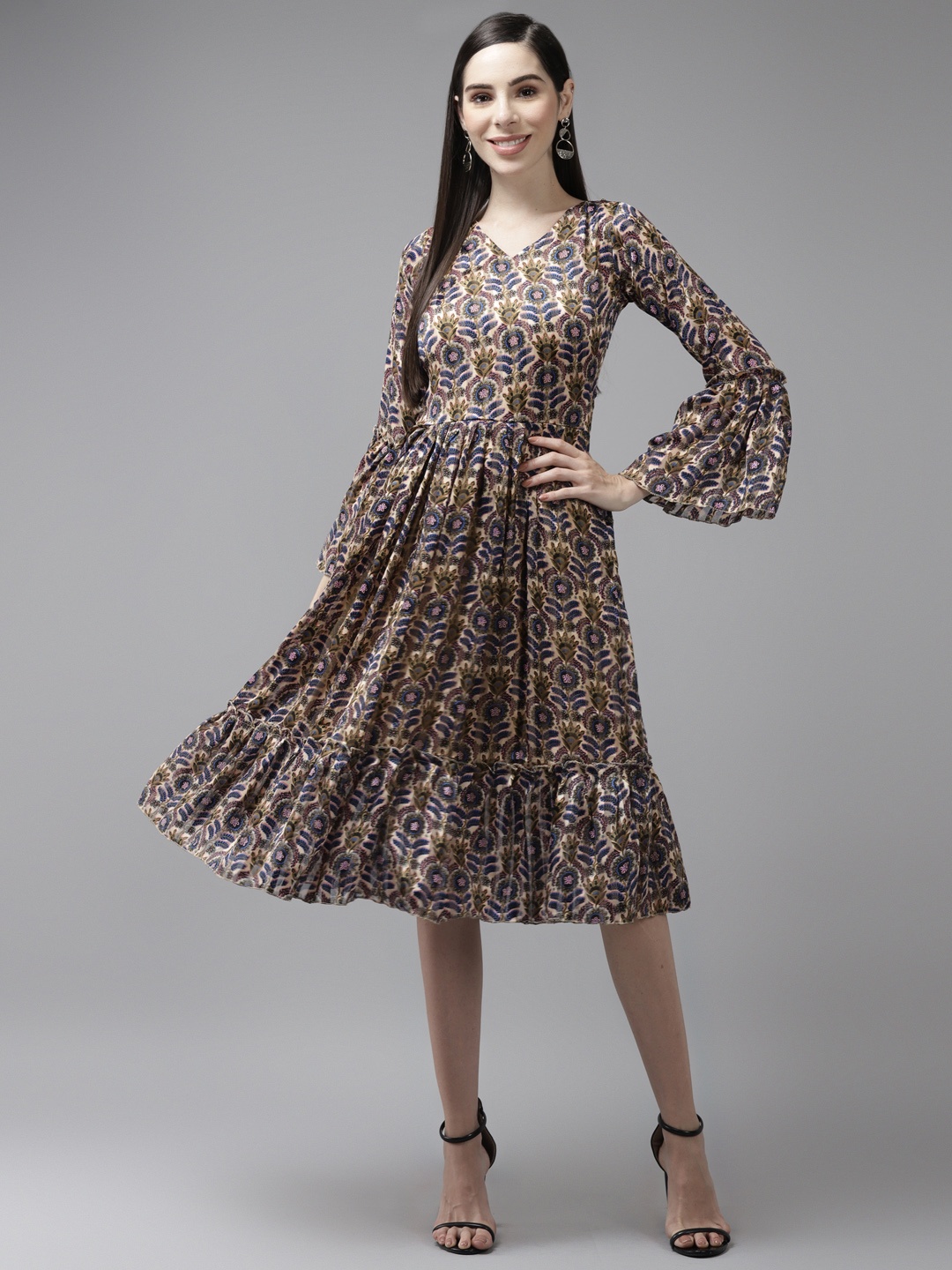 

Aarika Beige Floral Georgette Dress