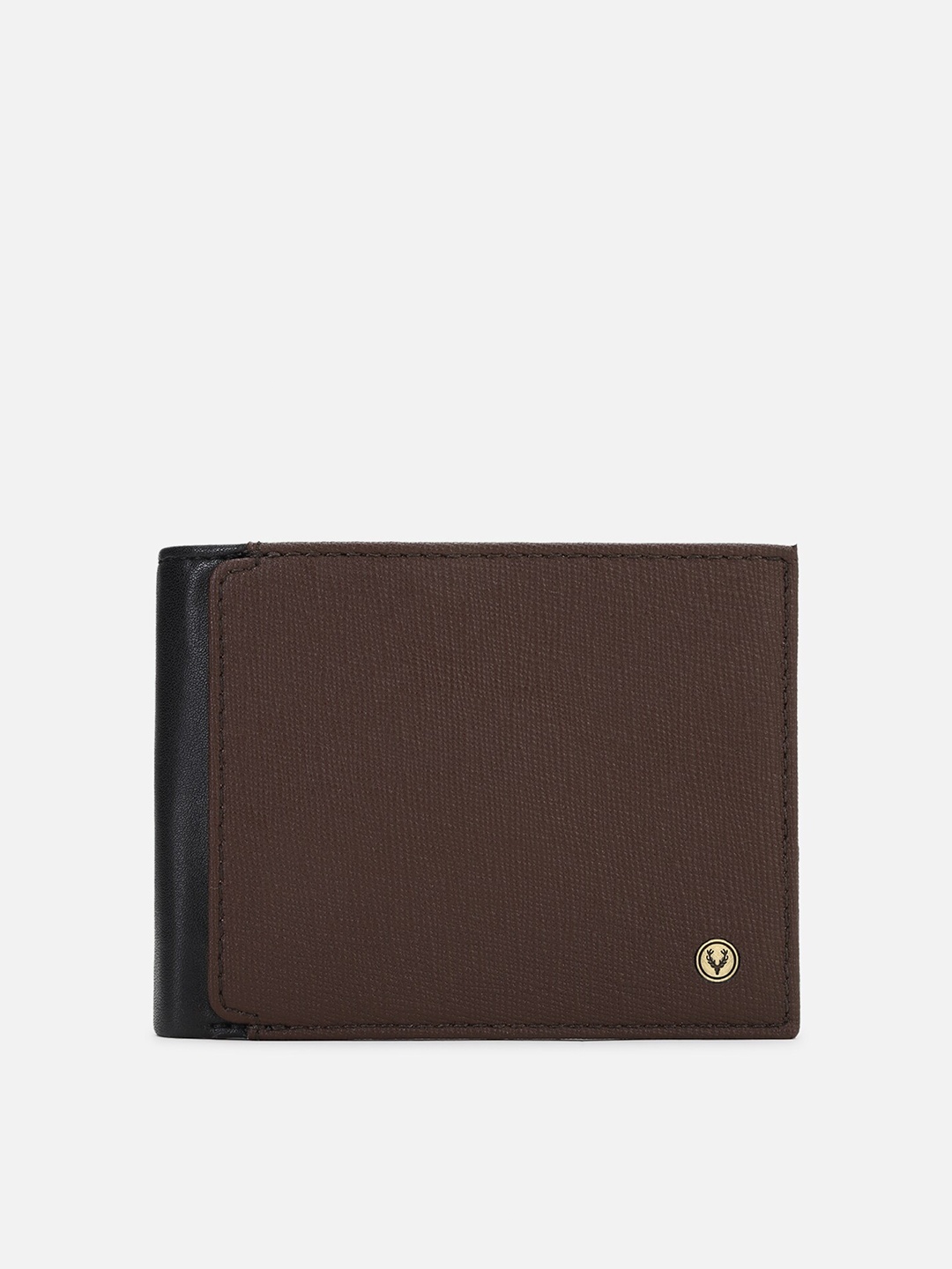 

Allen Solly Men Black & Brown Textured Leather Two Fold Wallet