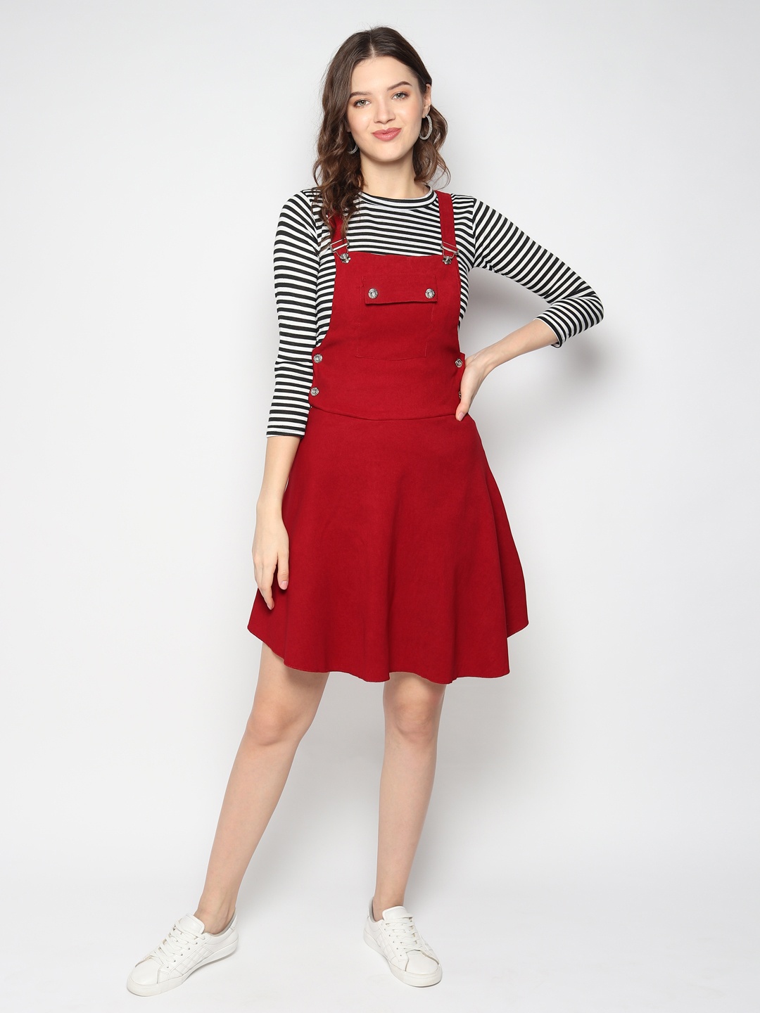 

KEX Women Maroon Solid Dungaree With Top