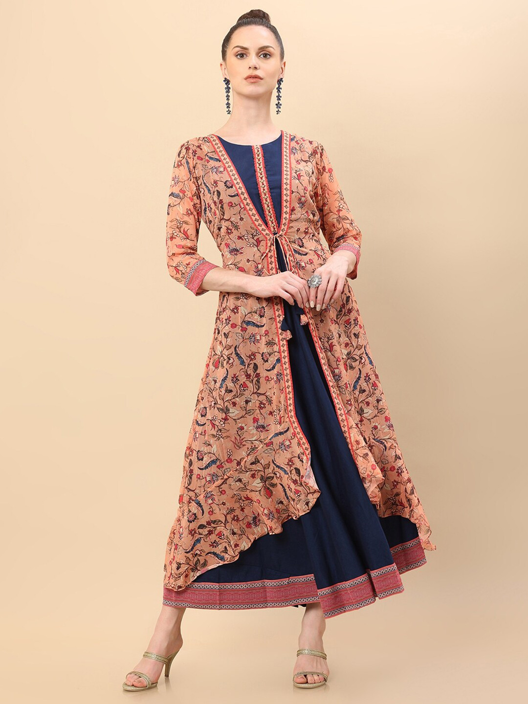 

Soch Women Peach-Coloured Ethnic Motifs Georgette Ethnic Maxi Maxi Dress