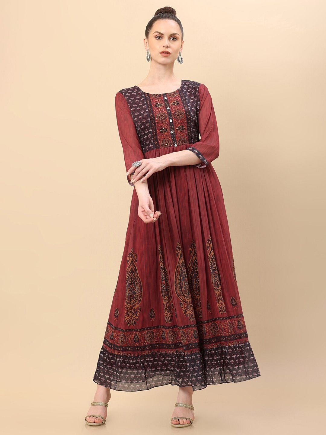 

Soch Maroon Ethnic Motifs Georgette Ethnic Maxi Dress