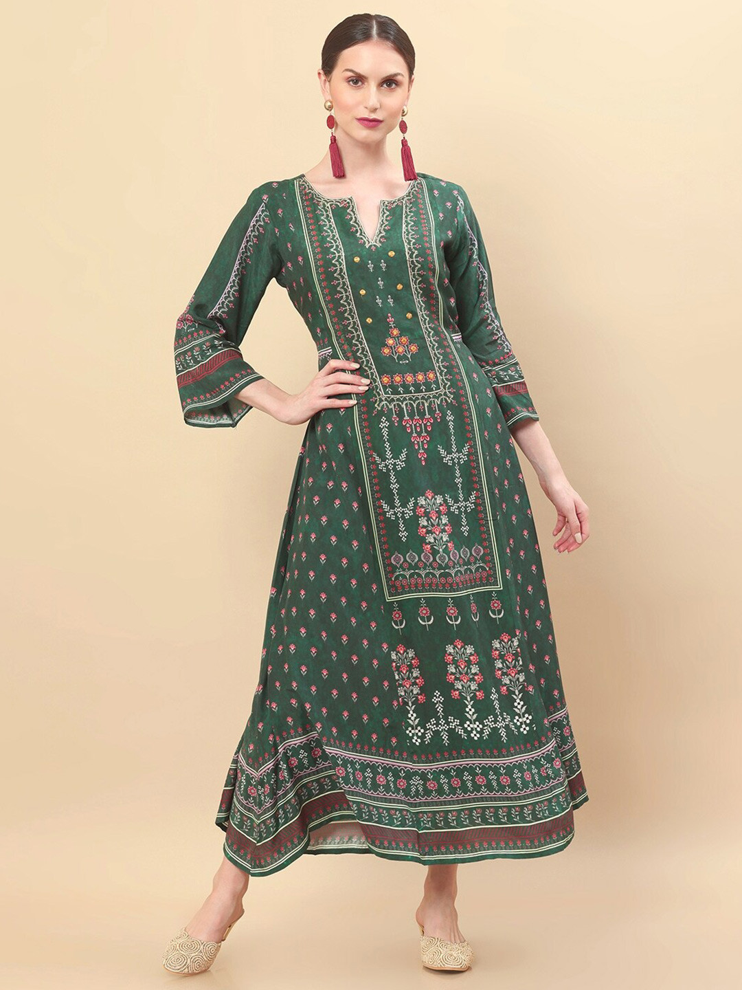 

Soch Ethnic Motifs Printed Crepe Maxi Ethnic Dress, Green