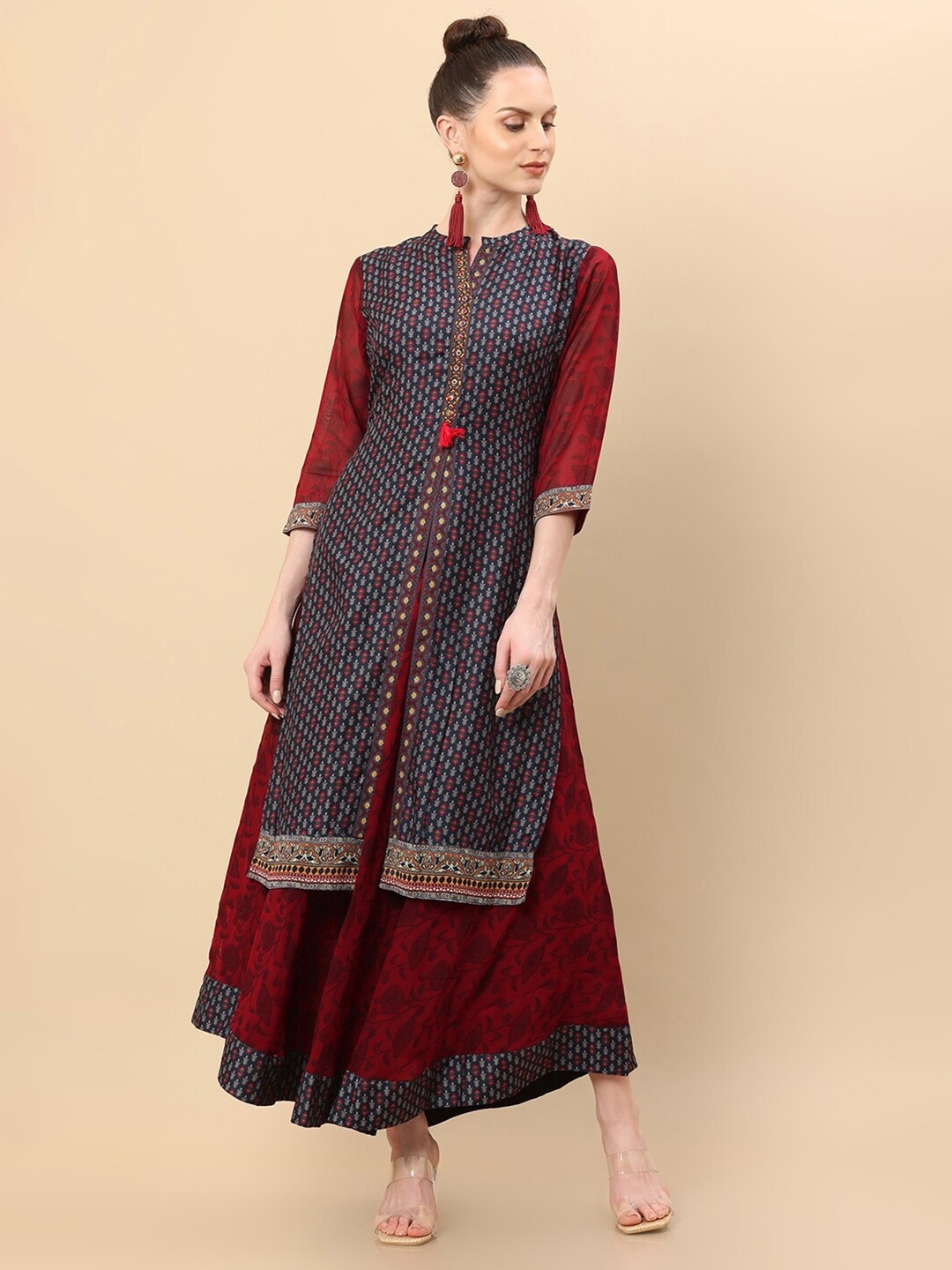 

Soch Red Ethnic Motifs Georgette Ethnic Maxi Dress