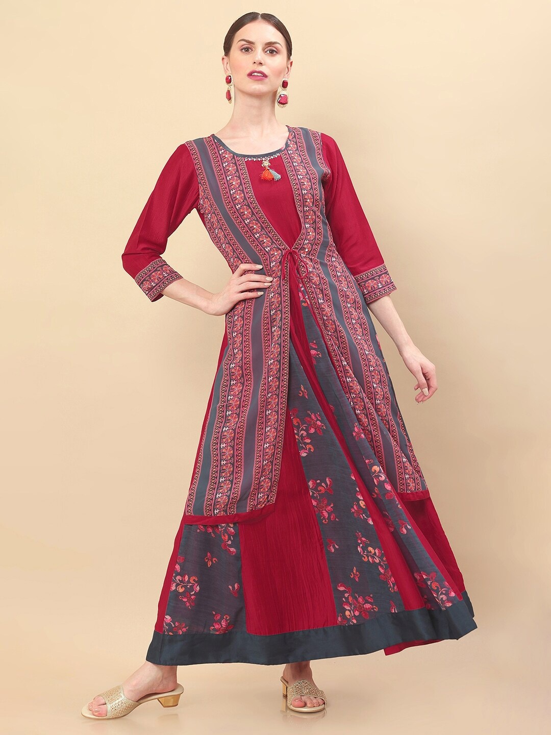 

Soch Red Ethnic Motifs Georgette Ethnic Maxi Dress