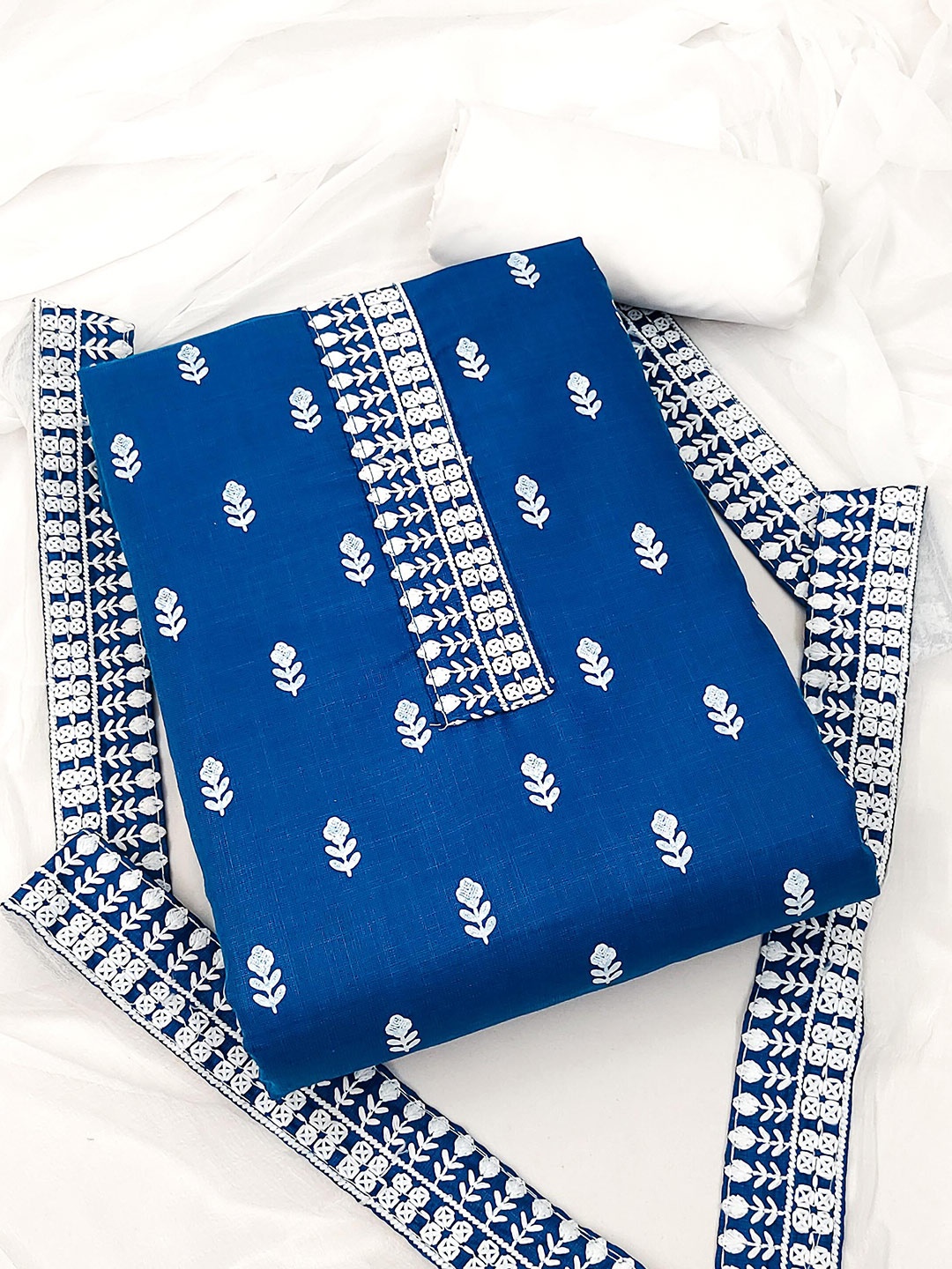 

KALINI Blue & White Embroidered Unstitched Dress Material