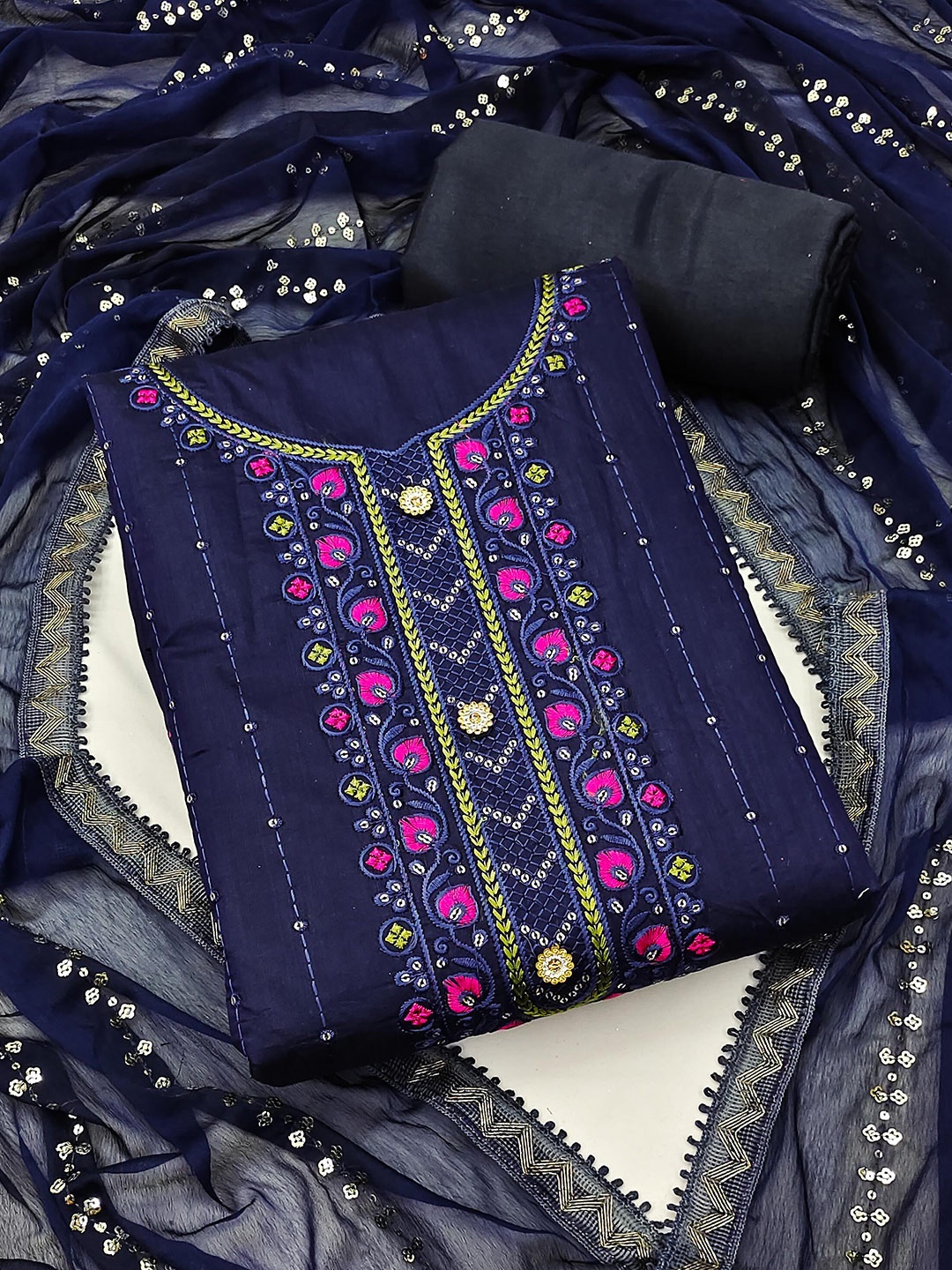 

KALINI Women Blue & Pink Embroidered Unstitched Dress Material