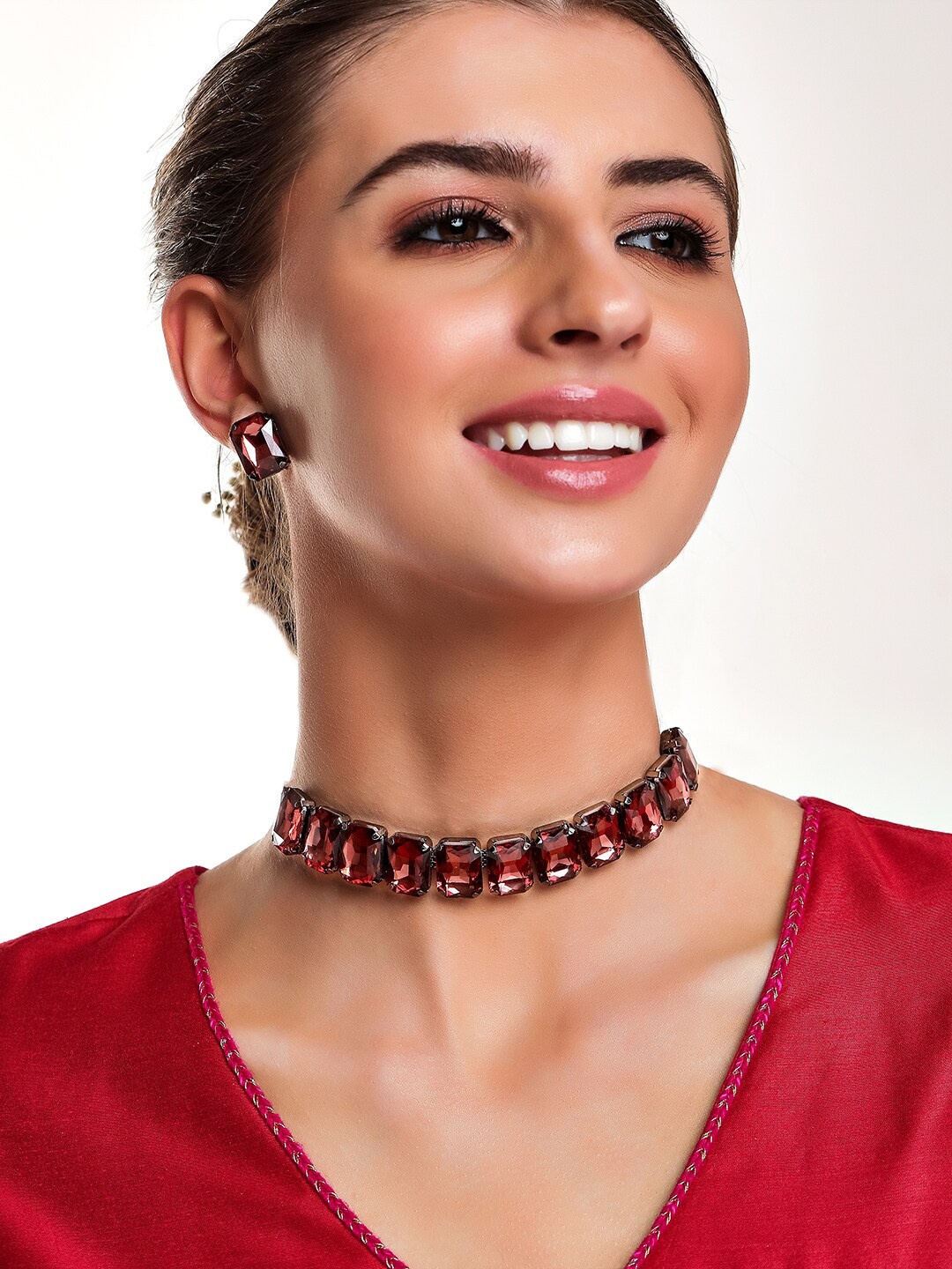 

Rubans Black & Maroon Stone Studded Jewellery Set