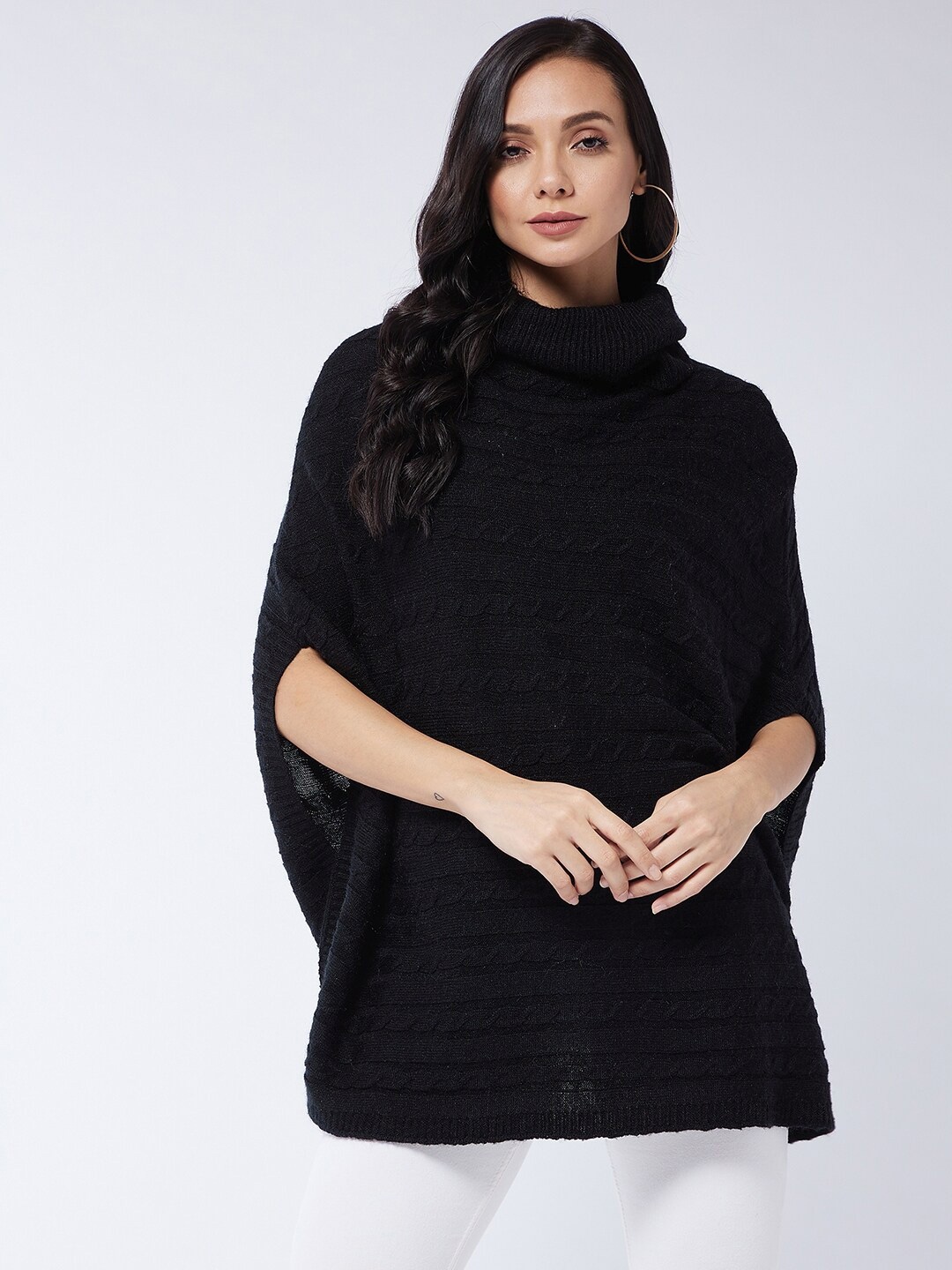 

Modeve Women Black Cable Knit Poncho