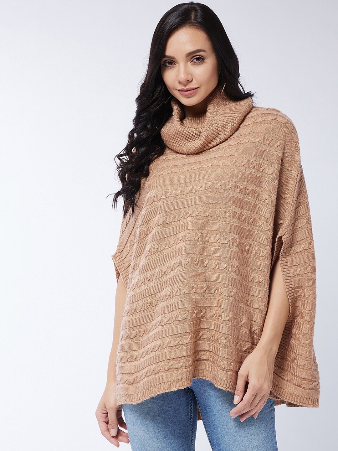 

Modeve Women Beige Cable Knit Poncho