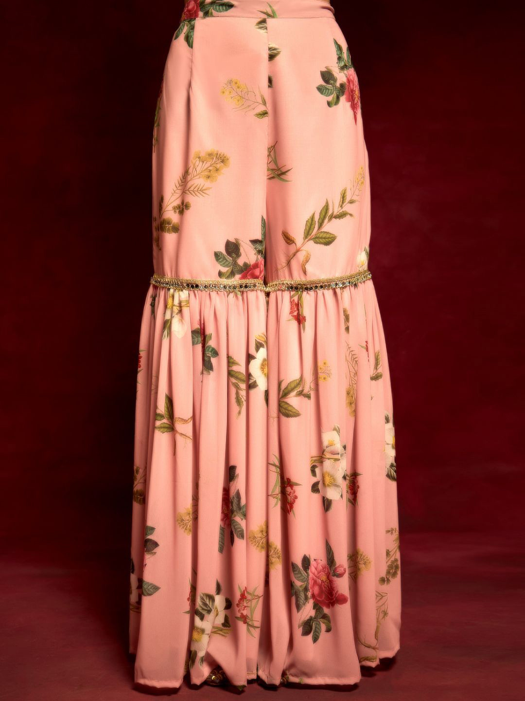 

Alaya By Stage3 Women Pink & Green Floral Printed Flared Georgette Ethnic Sharara