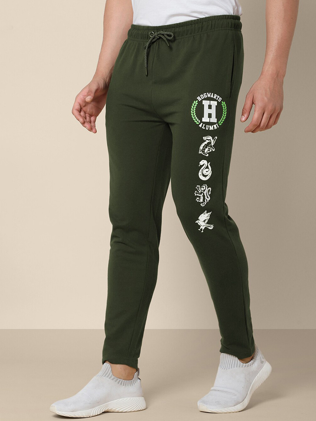 

Free Authority Men Olive Green Harry Potter Printed Terry Cotton Track Pants