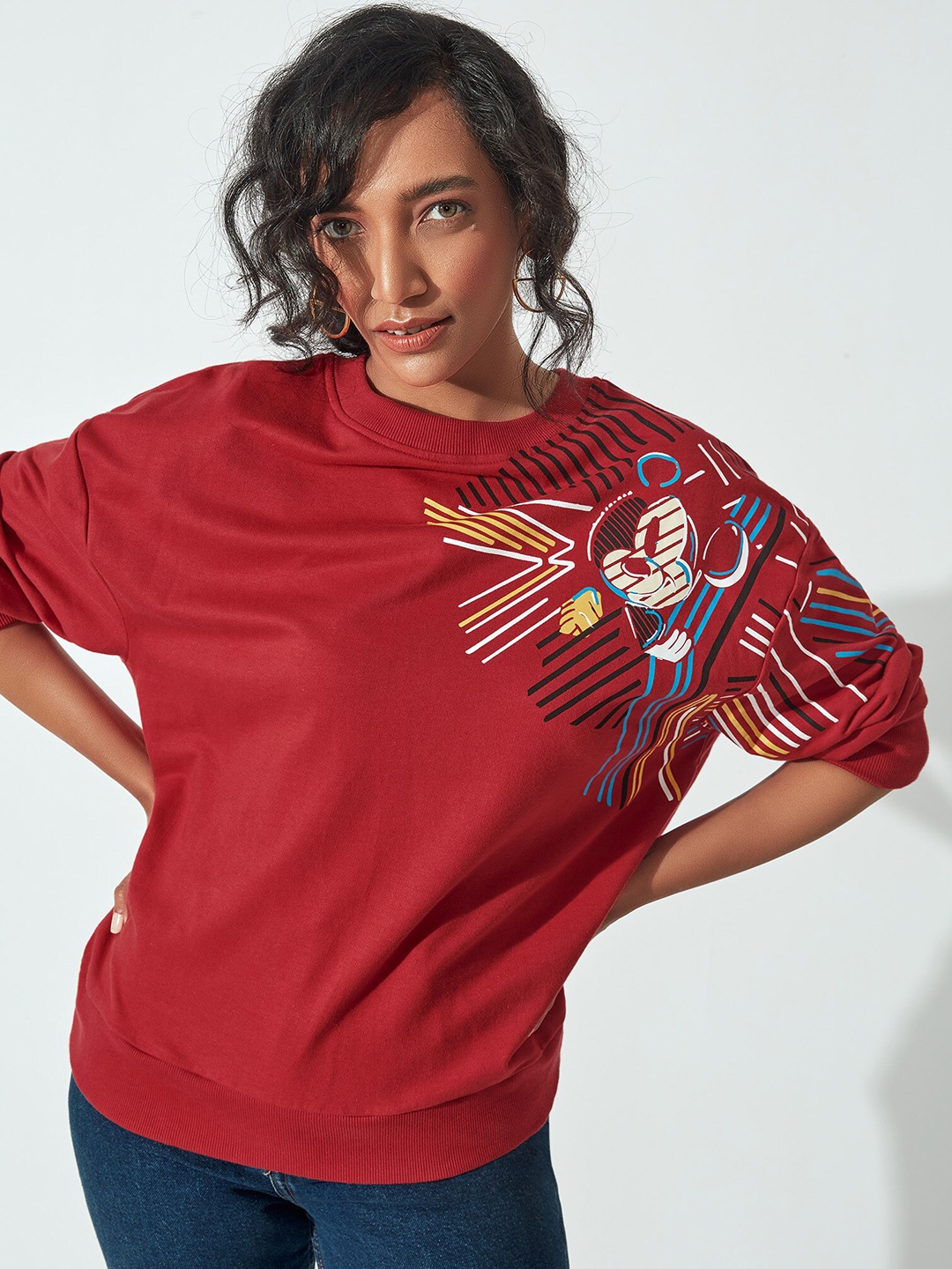 

The Label Life Women Red Printed Cotton Sweatshirt