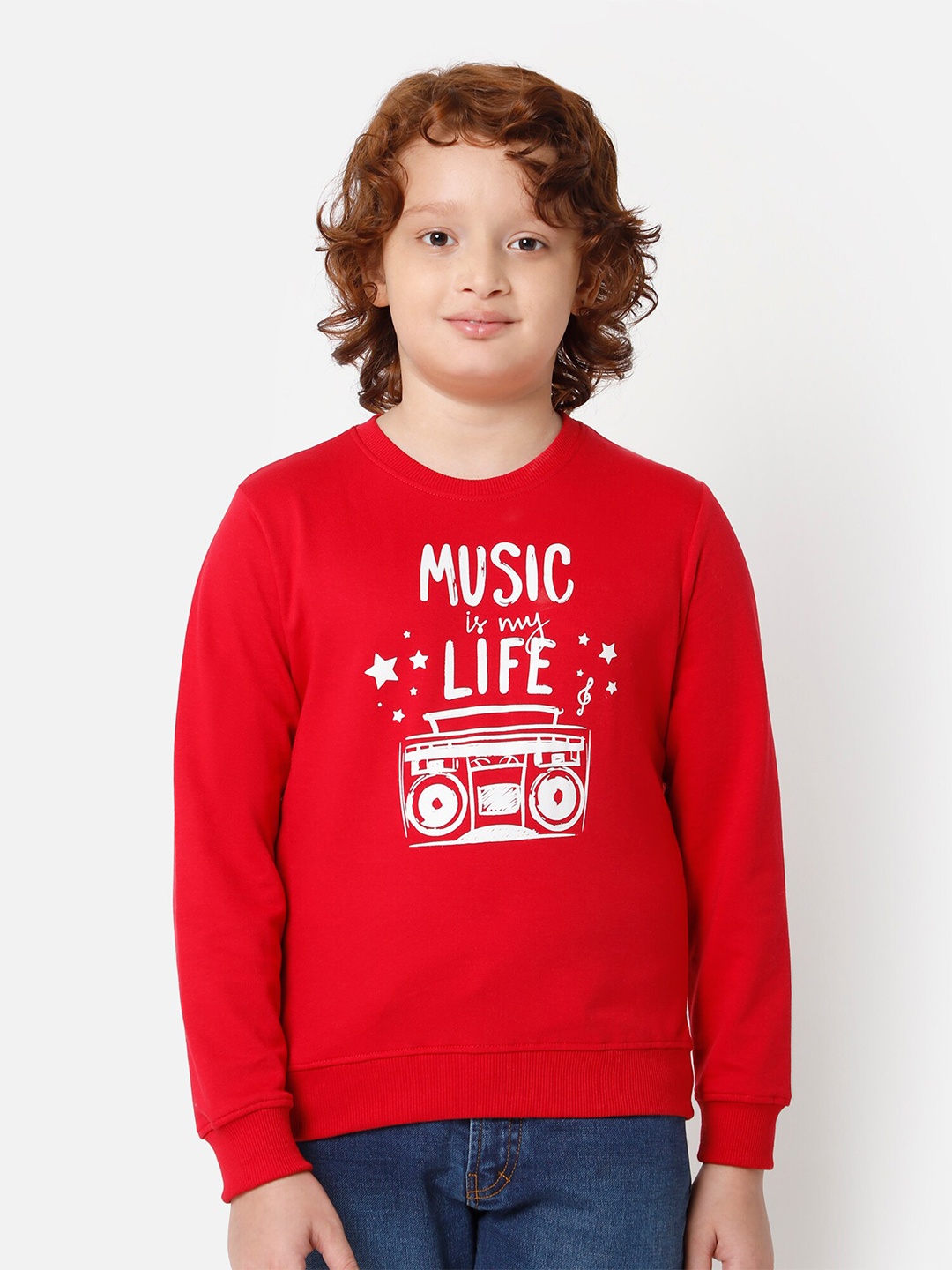 

DYCA Boys Red Printed Cotton Sweatshirt