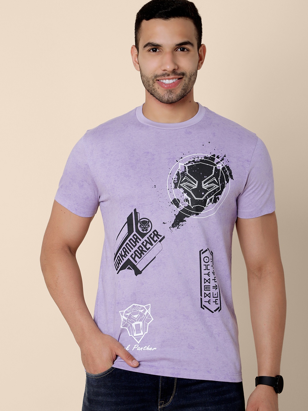 

Free Authority Men Purple Black Panther Printed Cotton T-shirt