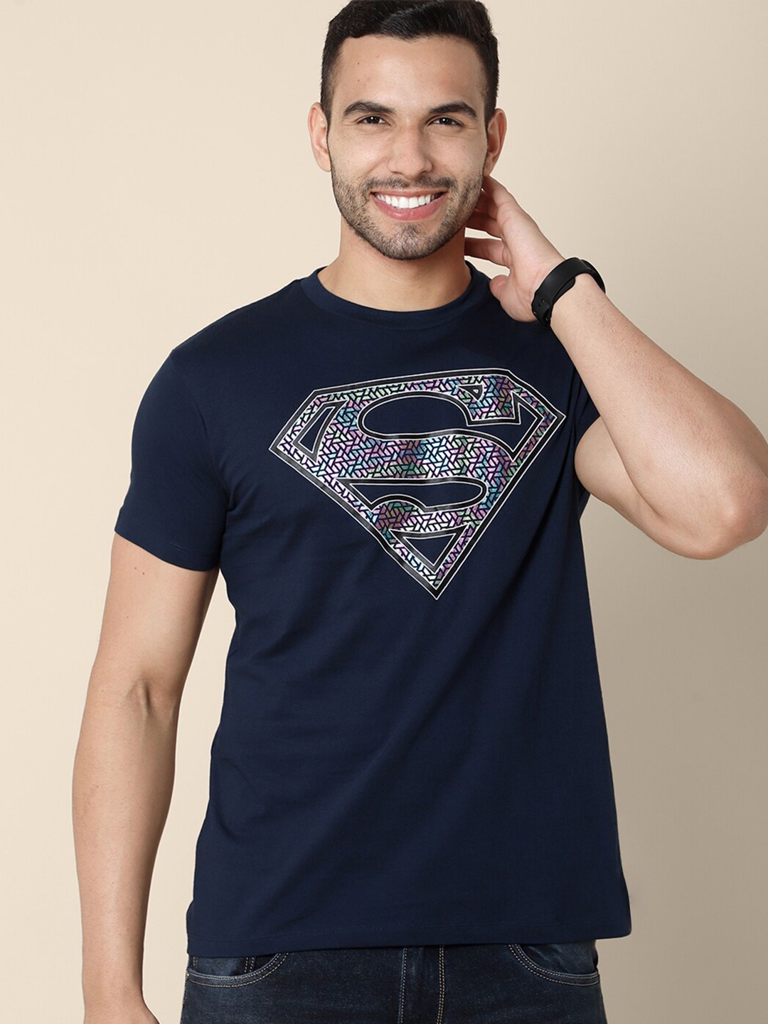 

Free Authority Men Blue Superman Printed Pure Cotton T-shirt