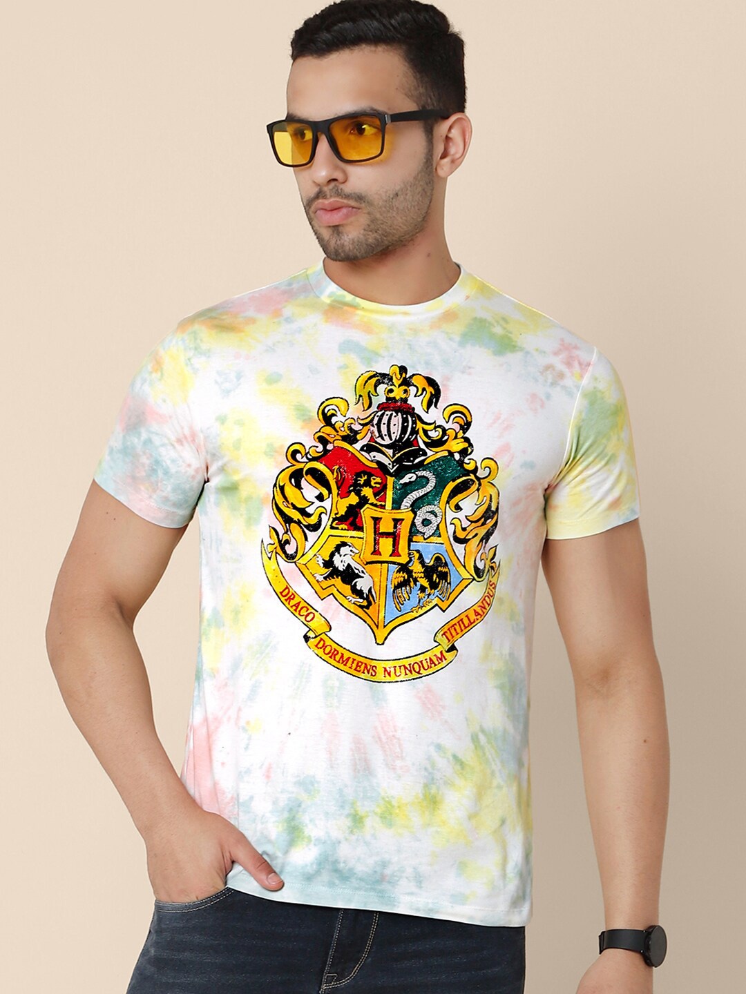 

Free Authority Men White & Yellow Harry Potter Cotton Dyed T-shirt