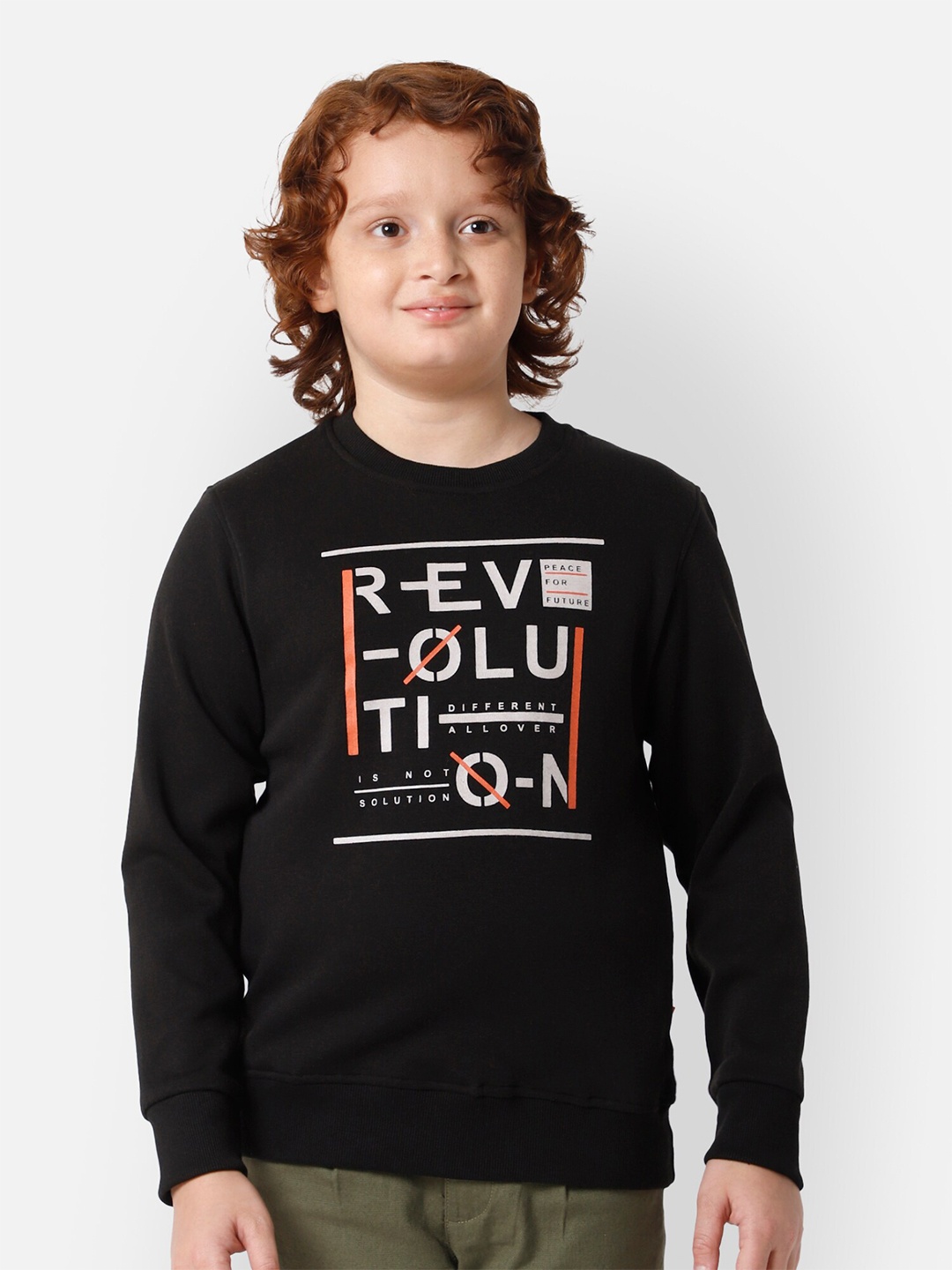 

PROTEENS Boys Black Printed Fleece Sweatshirt