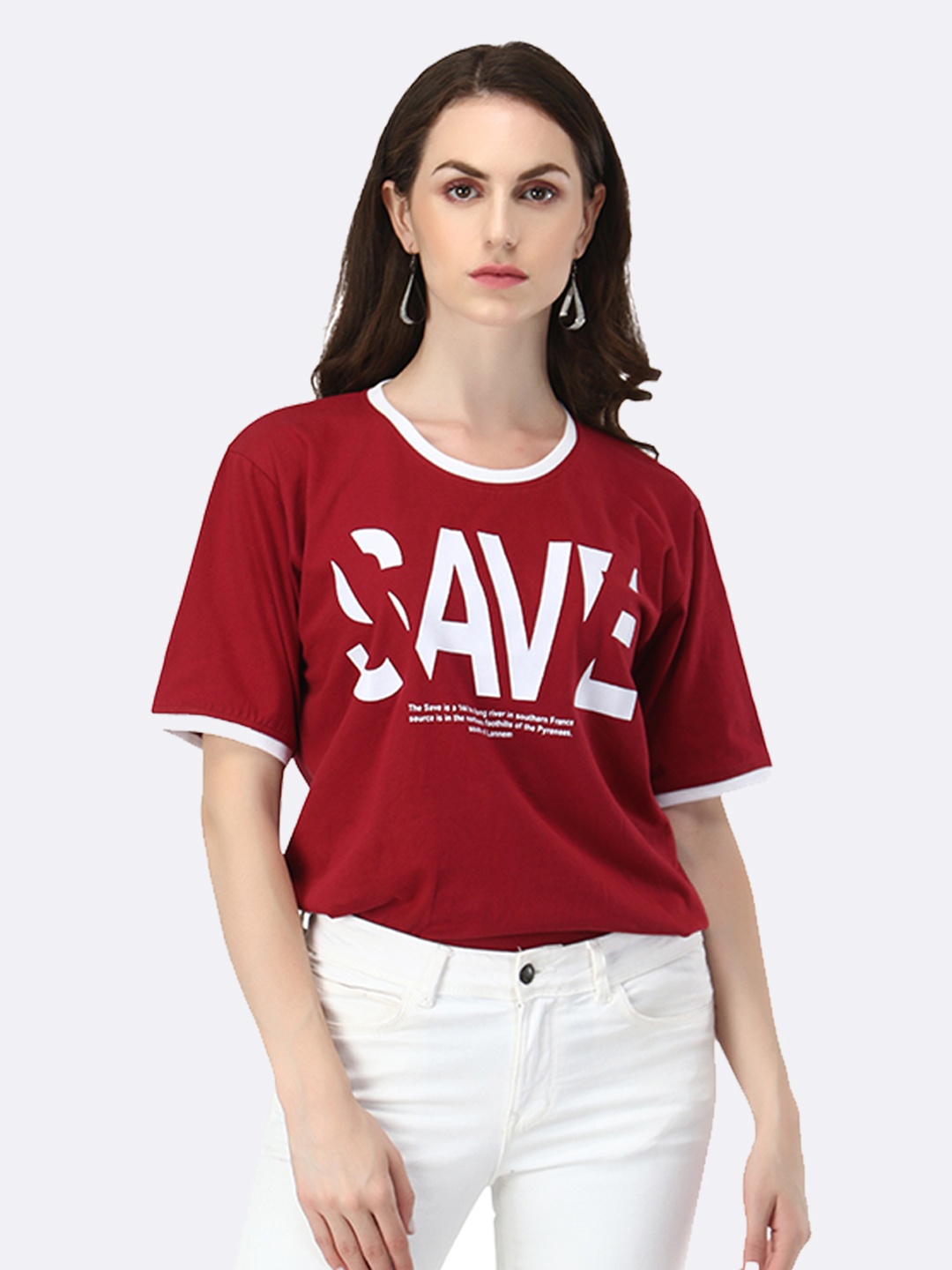 

Viral trend Women Maroon & White Typography Printed T-shirt