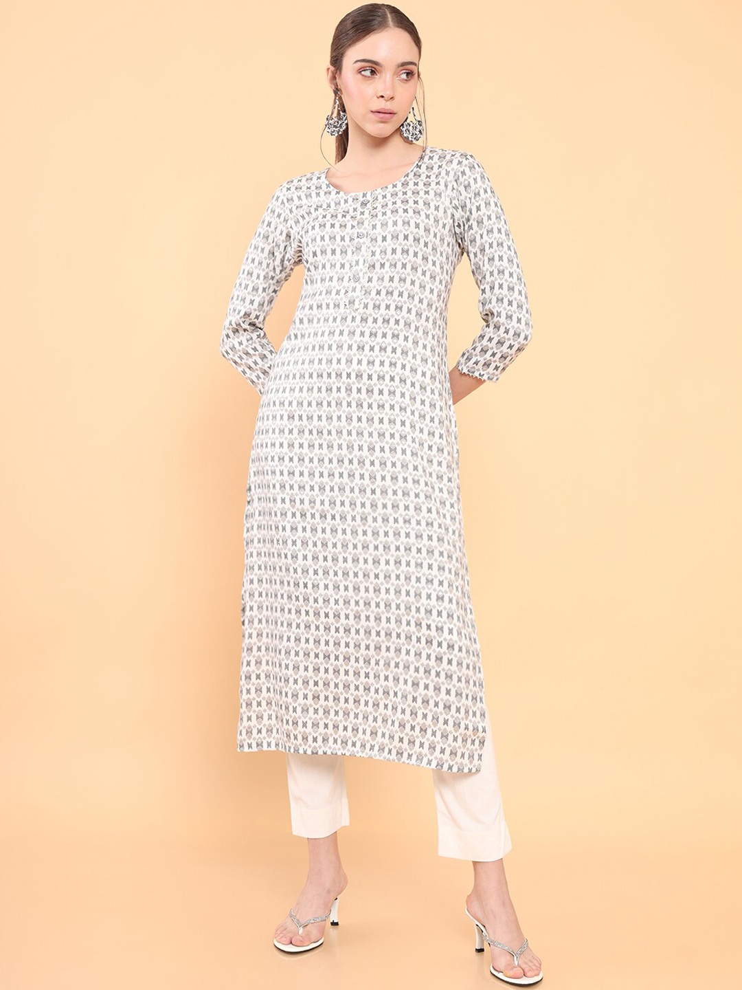 

Soch Women Off White Ethnic Motifs Printed Kurta