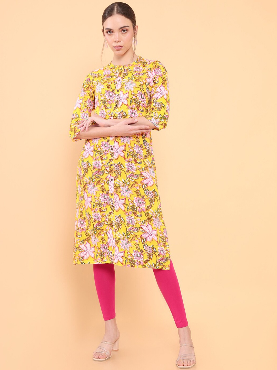 

Soch Women Yellow & Pink Floral Printed Kurta