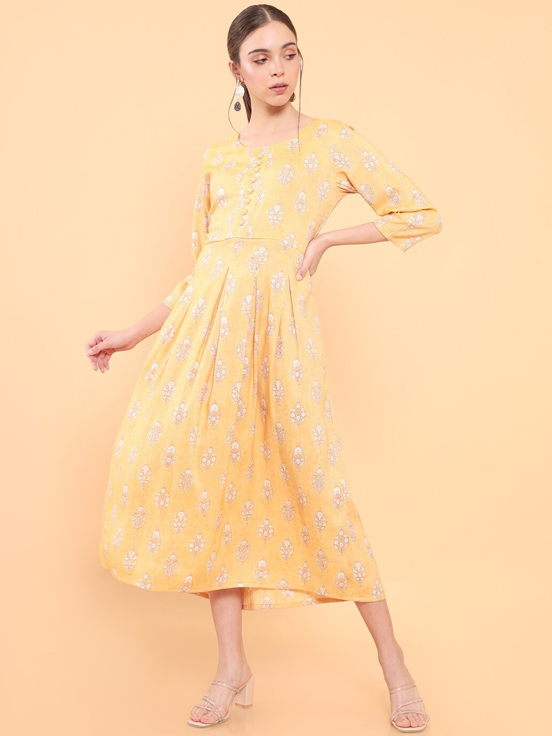 

Soch Women Mustard Yellow & White Floral Printed Dress