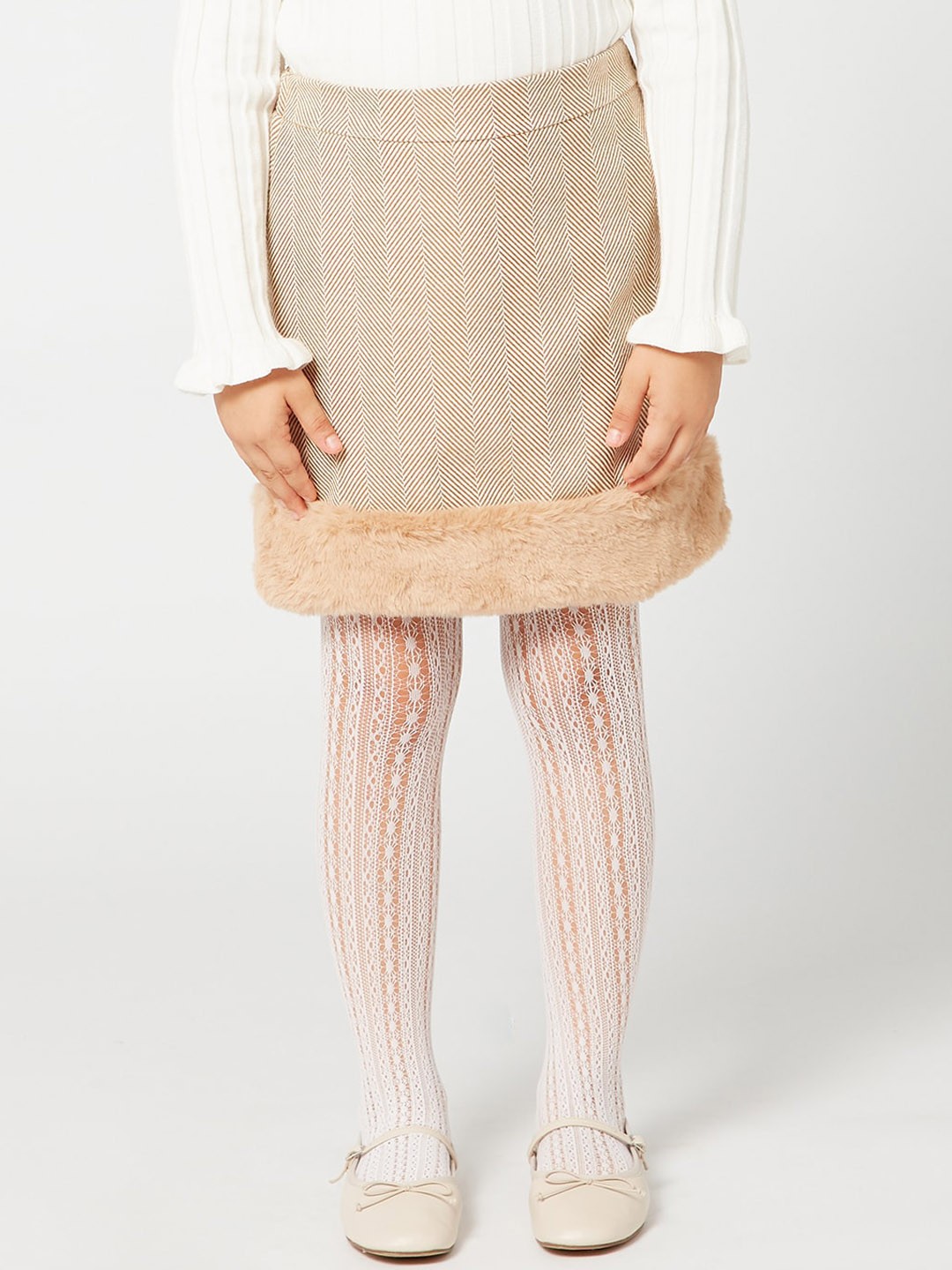 

One Friday Girls Beige Striped Knee Length Skirts