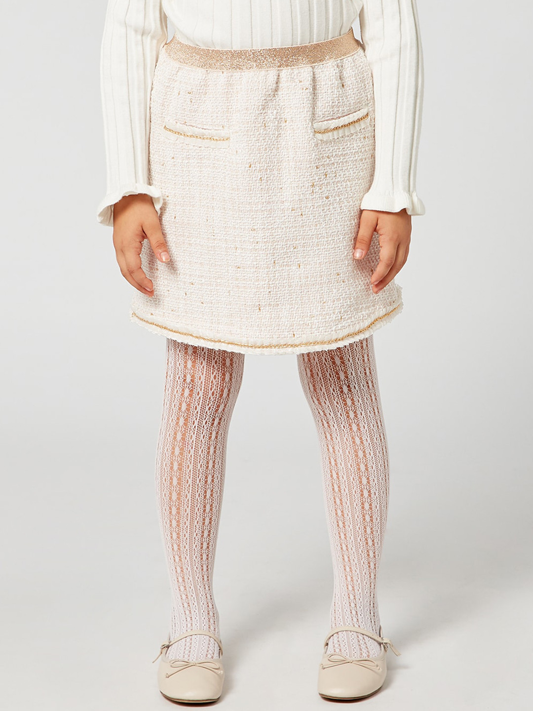

One Friday Girls Off-White Self-Design Straight Knee-Length Skirt