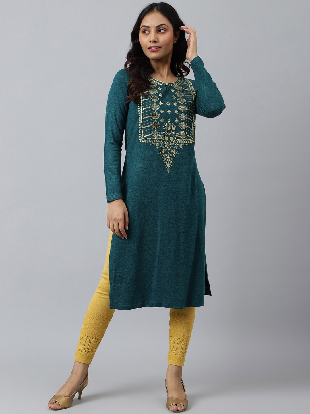 

AURELIA Women Teal Yoke Design Thread Work Kurta