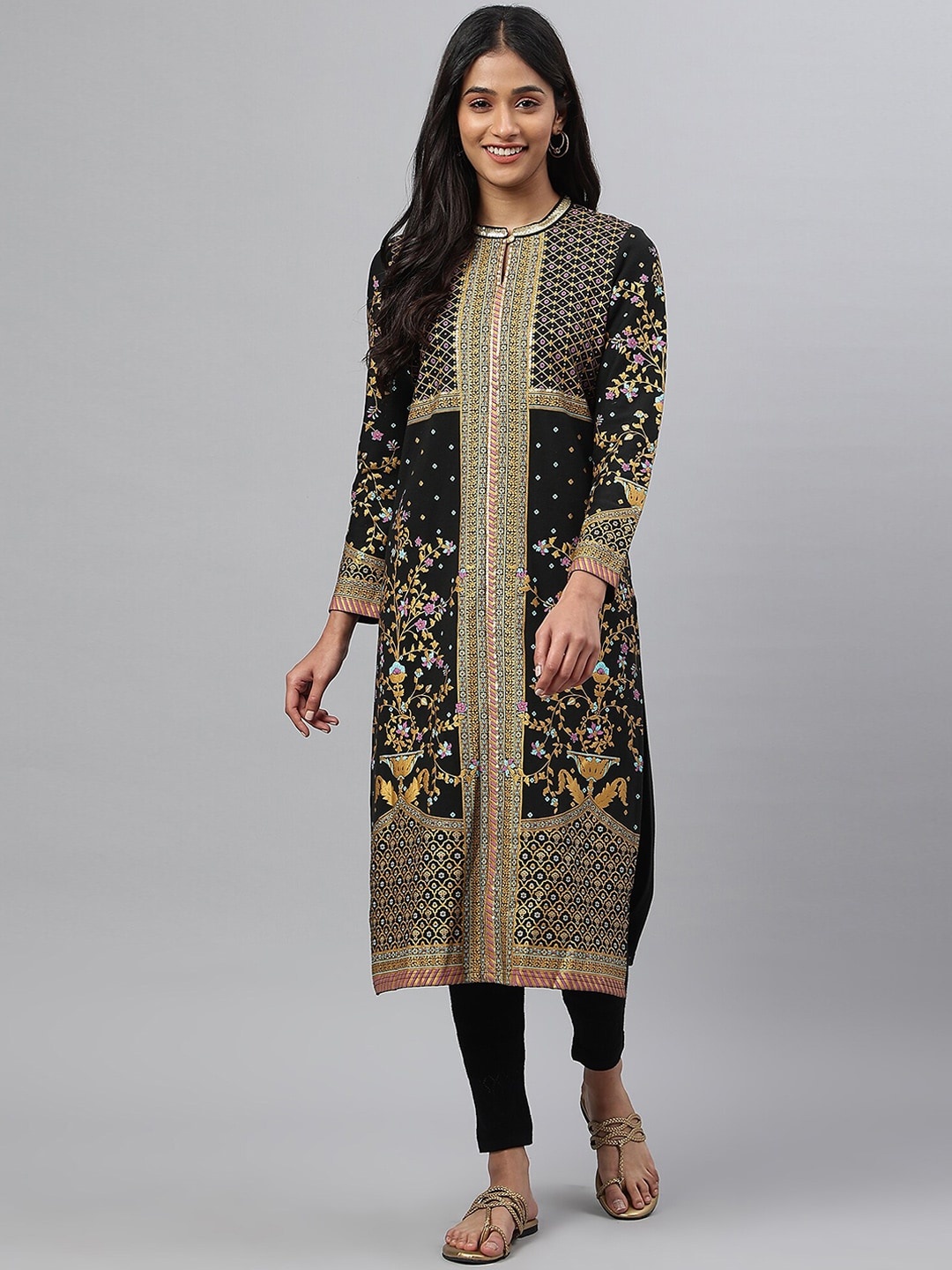 

AURELIA Women Black Ethnic Motifs Printed Kurta