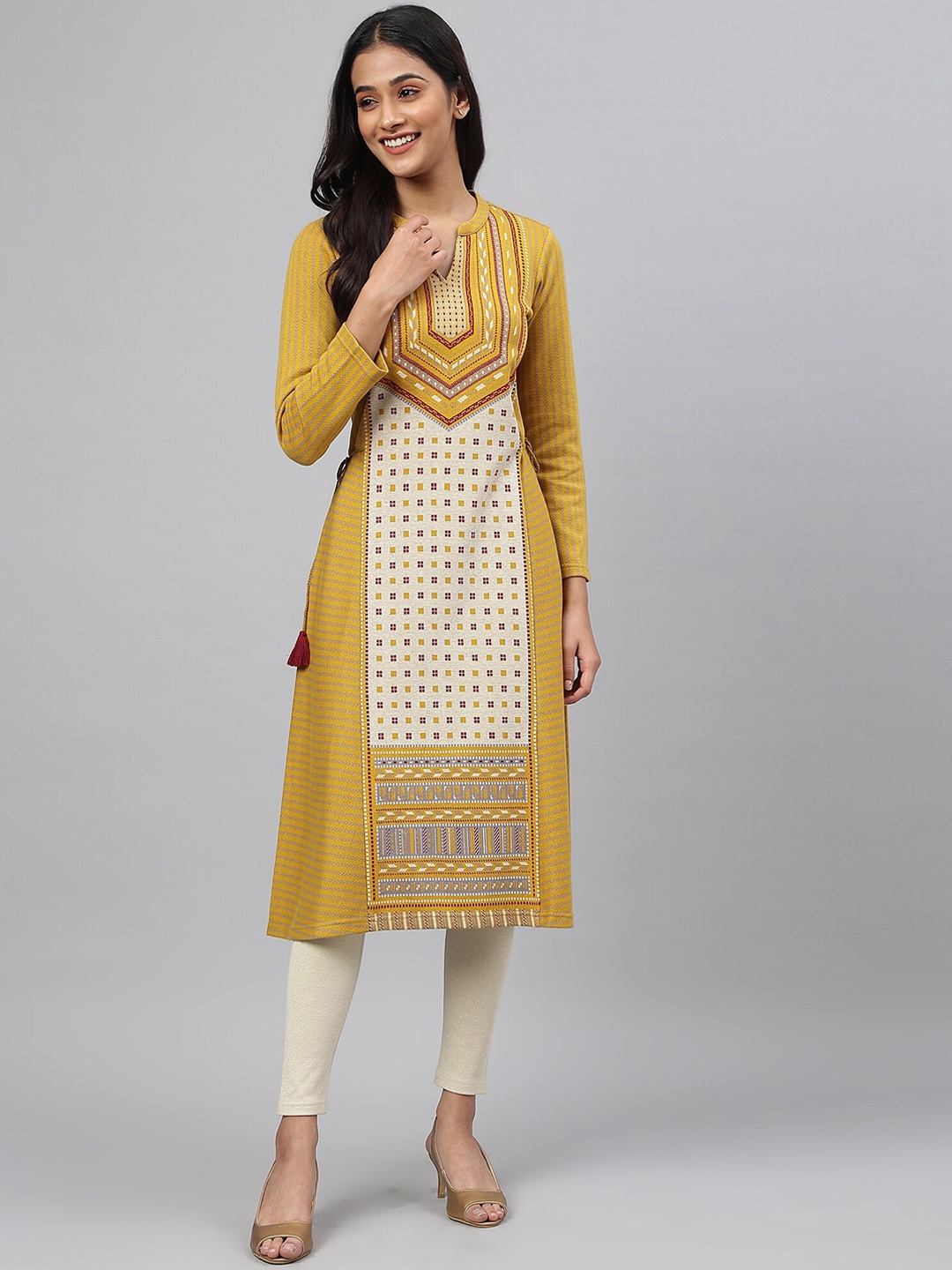 

AURELIA Women Yellow & White Ethnic Motifs Printed Kurta