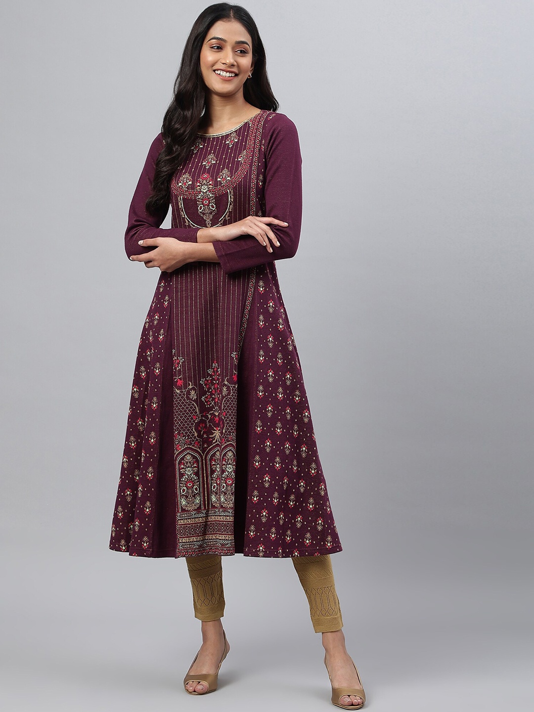 

AURELIA Women Purple Ethnic Motifs Printed Anarkali Kurta