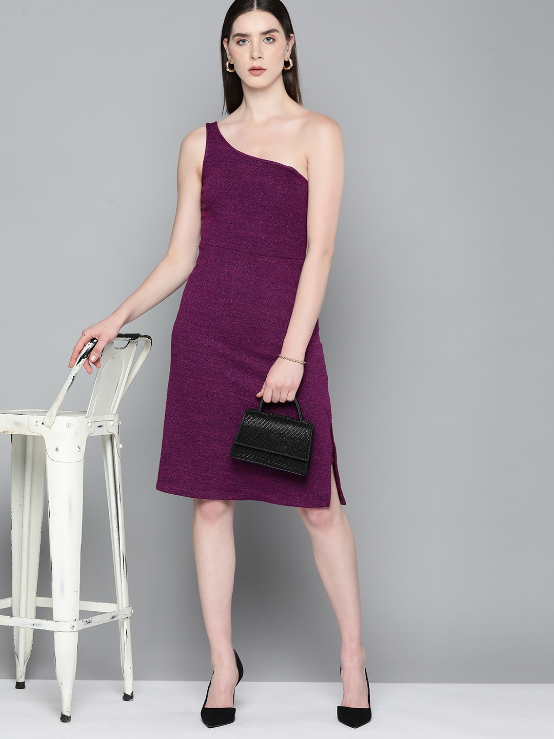 

Chemistry One Shoulder Shimmer Sheath Dress, Purple