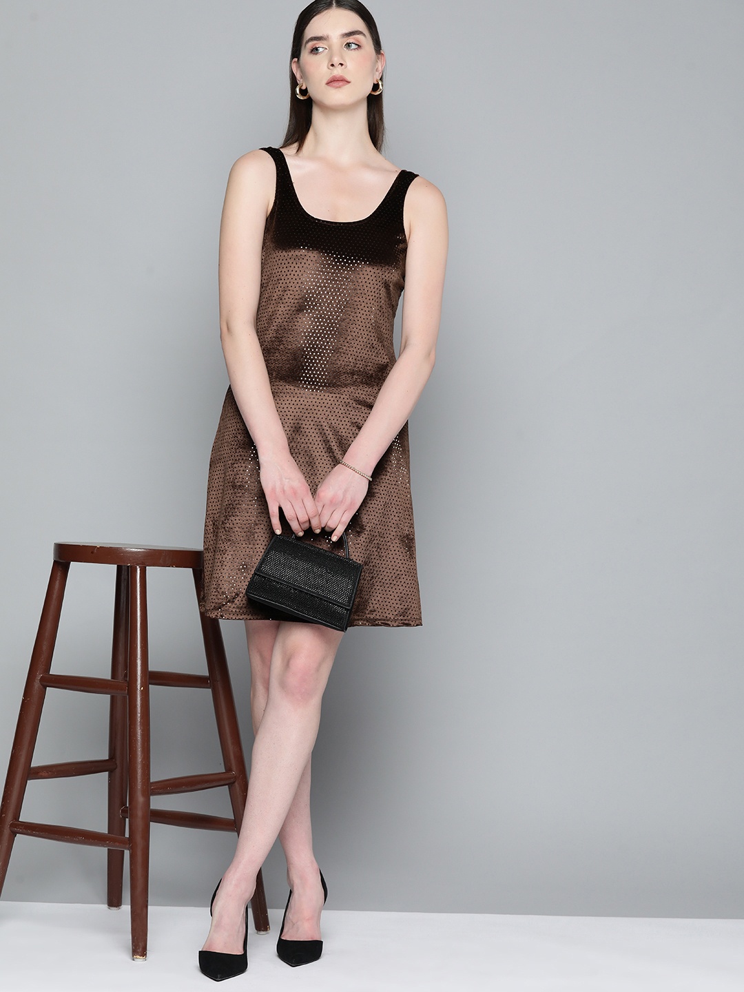 

Chemistry Velvet Finish Embellished Sheath Dress, Brown