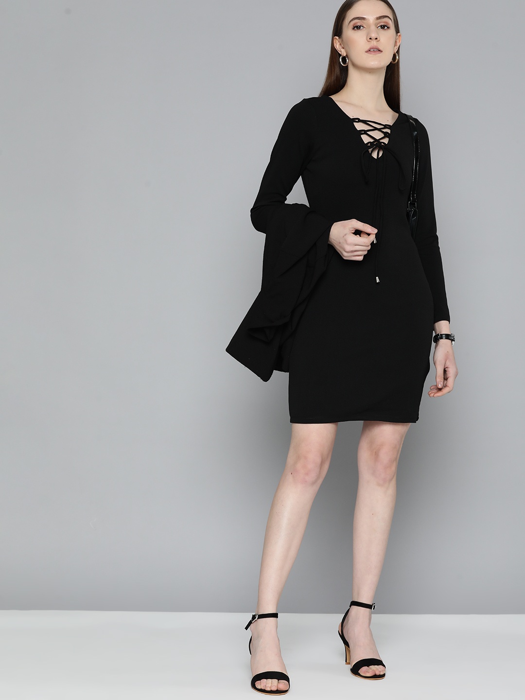 

Chemistry Tie-Up Neck Sheath Dress, Black