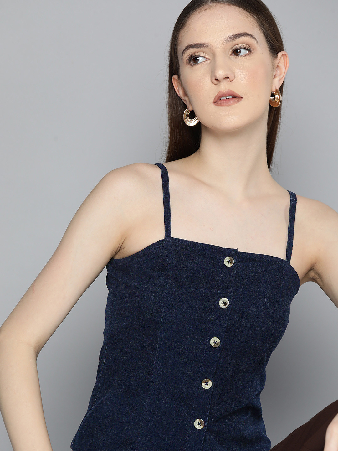 

Chemistry Solid Pure Cotton Corduroy Top, Navy blue