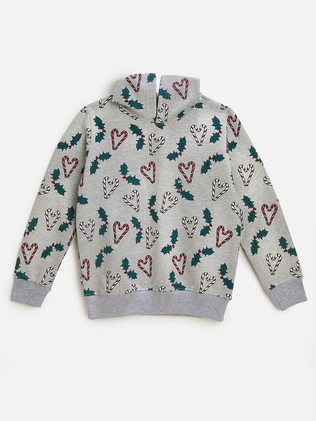 

HERE&NOW Boys Grey Printed Cotton Hooded Sweatshirt