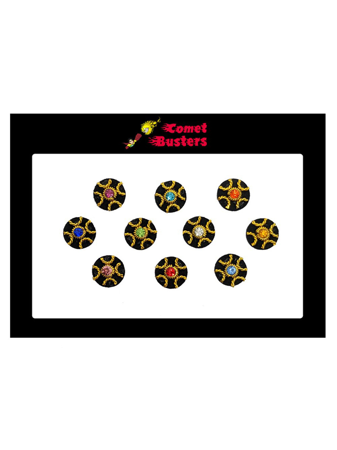 

Comet Busters 10 Pcs Embellished Reusable Designer Bindis - Multicoloured, Multi