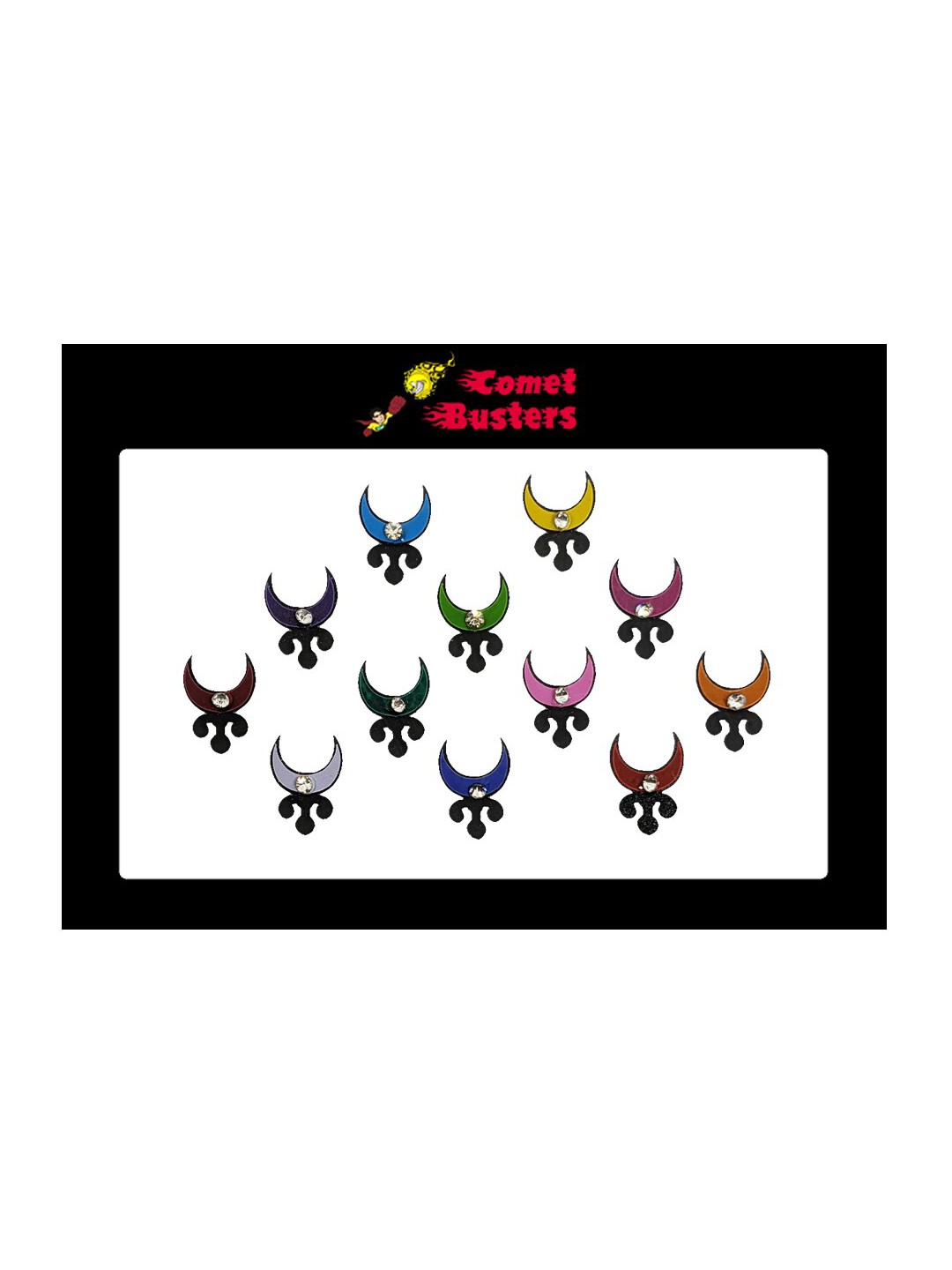 

Comet Busters 12 Pcs Embellished Reusable Crescent-Shaped Designer Bindis - Multicoloured, Multi