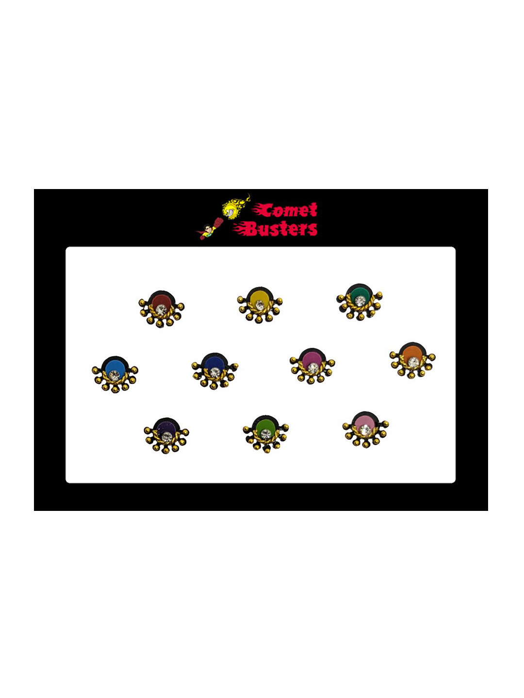 

Comet Busters 10 Pcs Embellished Reusable Designer Bindis - Multicoloured, Multi