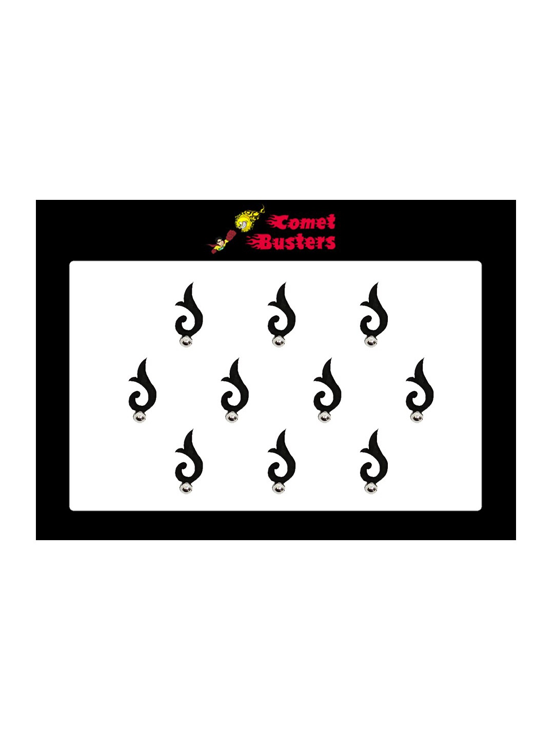 

Comet Busters 10 Pcs Embellished Reusable Designer Bindis - Black