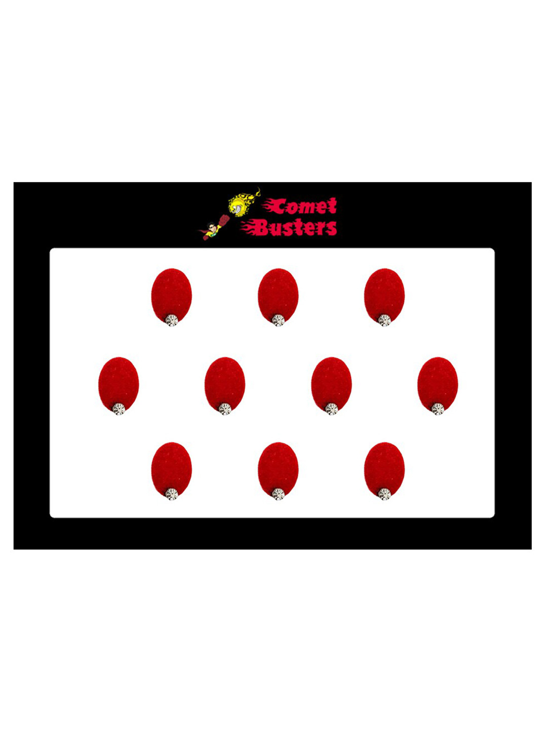 

Comet Busters 10 Pcs Embellished Reusable Oval Designer Bindis - Red