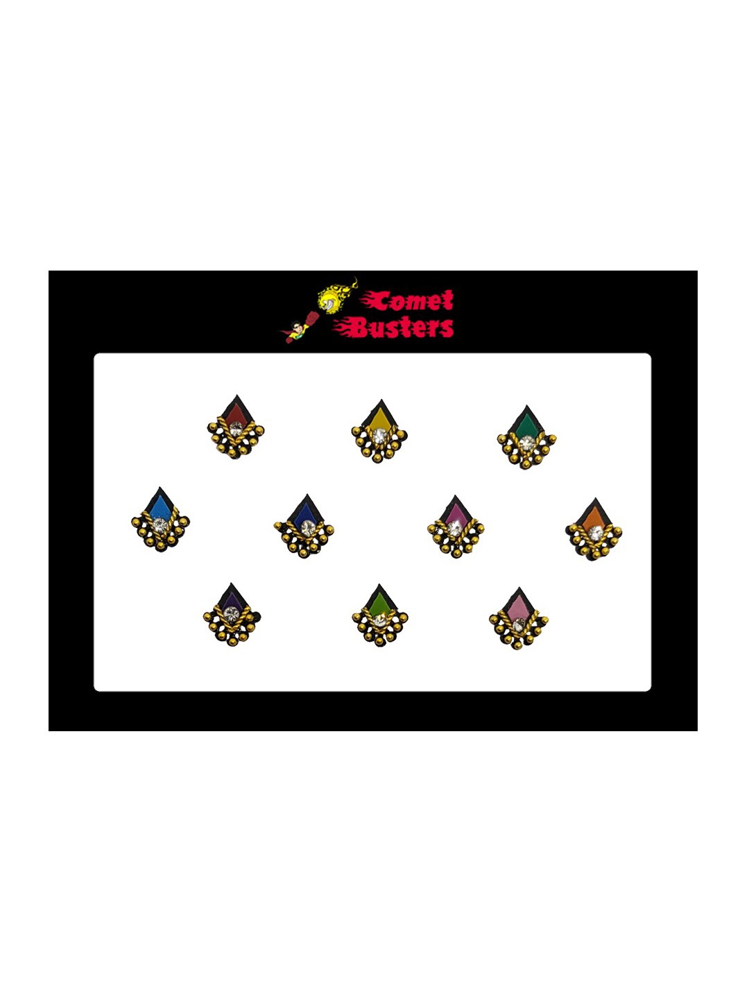 

Comet Busters 10 Pcs Embellished Reusable Designer Bindis - Multicoloured, Multi