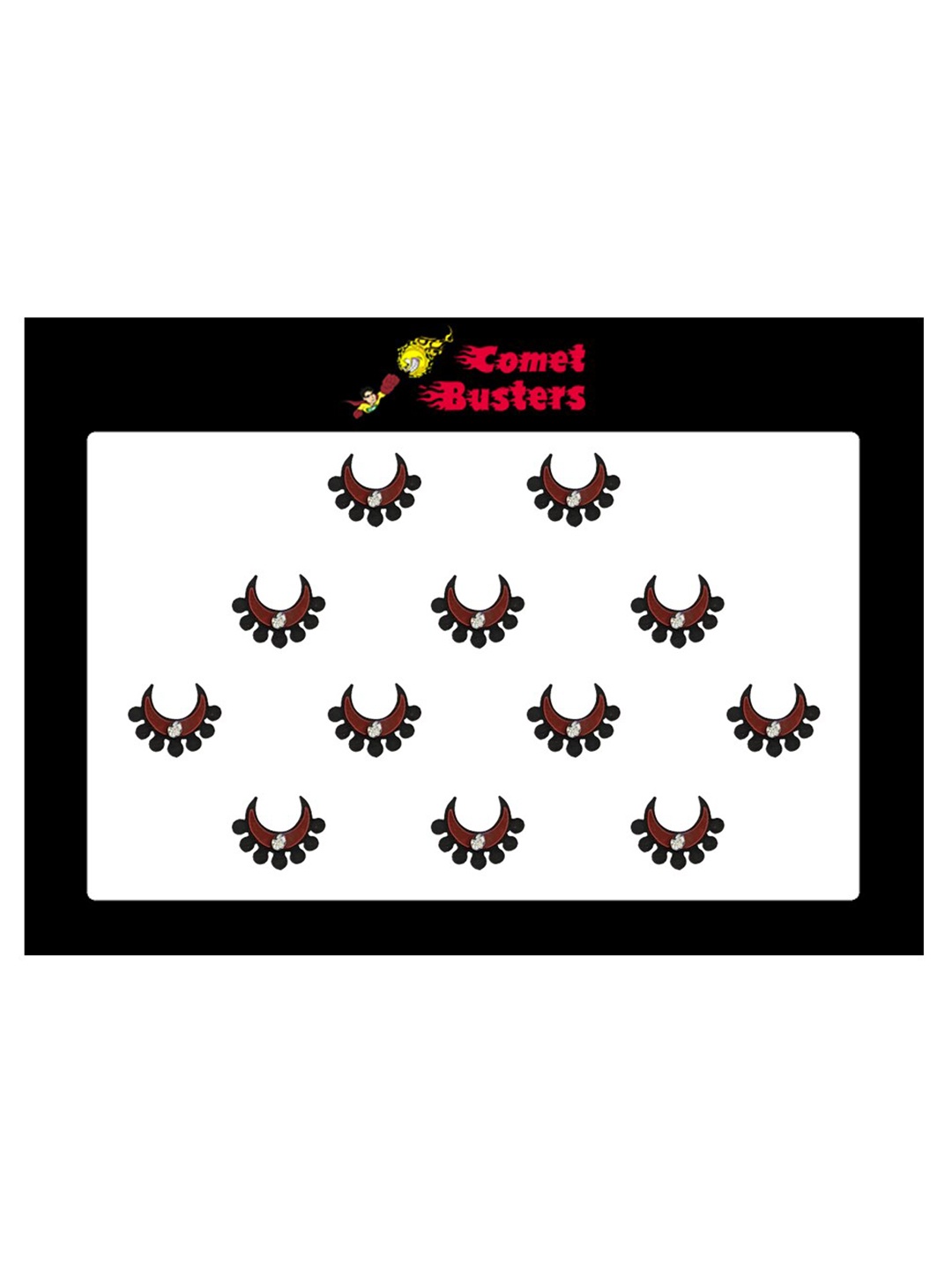 

Comet Busters 12 Pcs Embellished Reusable Crescent-Shaped Designer Bindis - Maroon & Black