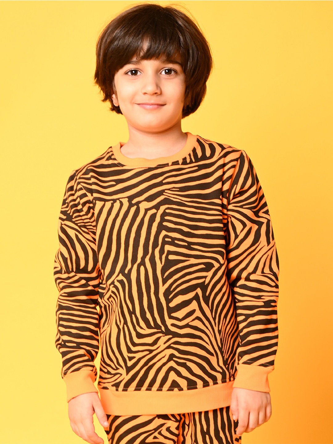 

Anthrilo Boys Orange & Black Printed Fleece Sweatshirt