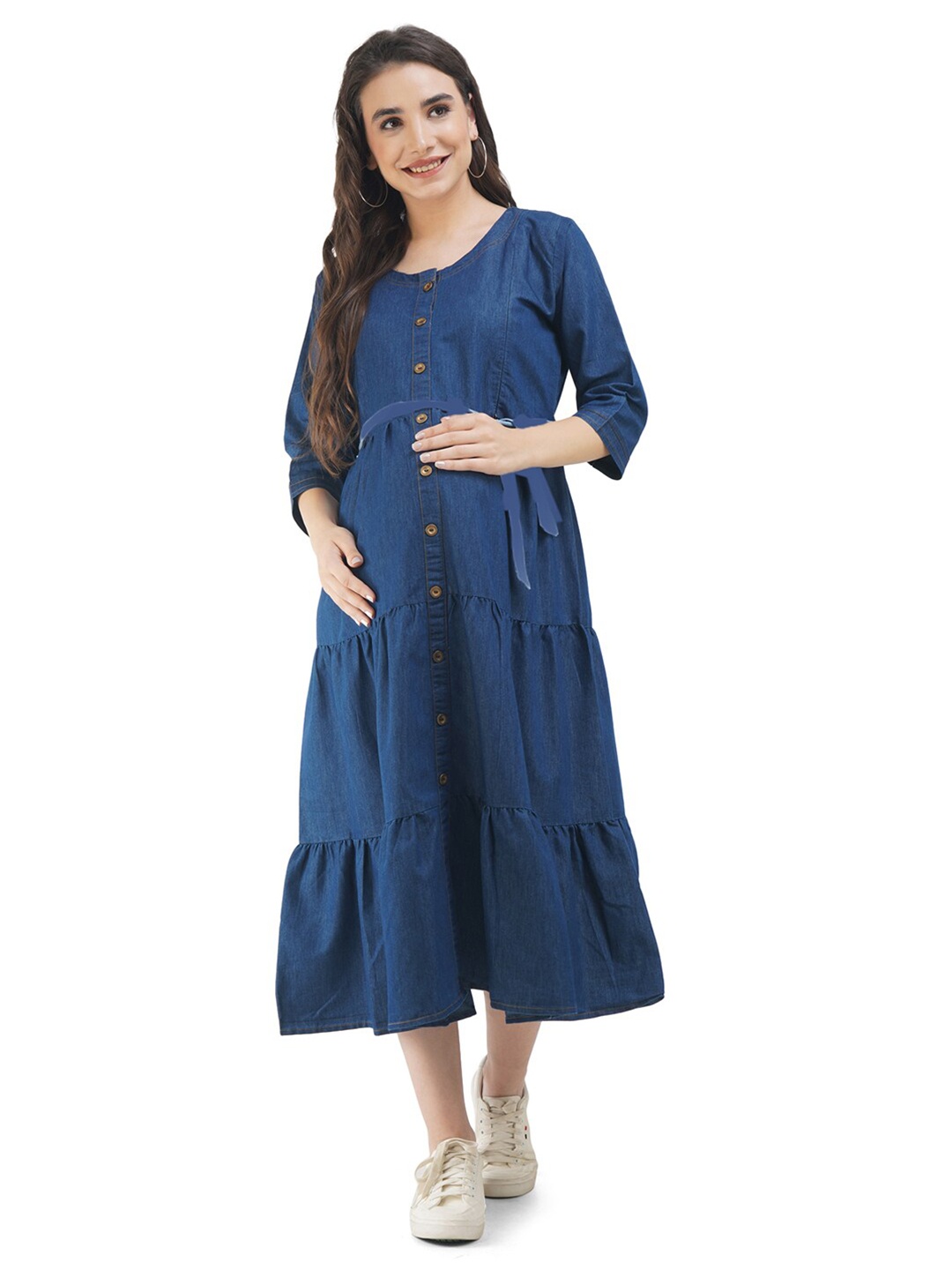 

KOI SLEEPWEAR Blue Solid Maternity Midi Dress