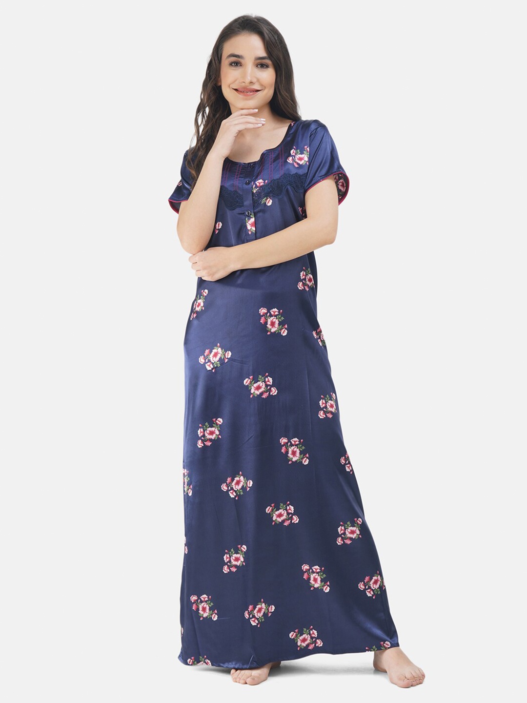 

KOI SLEEPWEAR Navy Blue Printed Maxi Nightdress