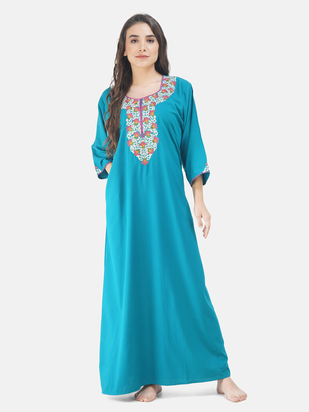 

KOI SLEEPWEAR Women Blue Printed Maxi Nightdress