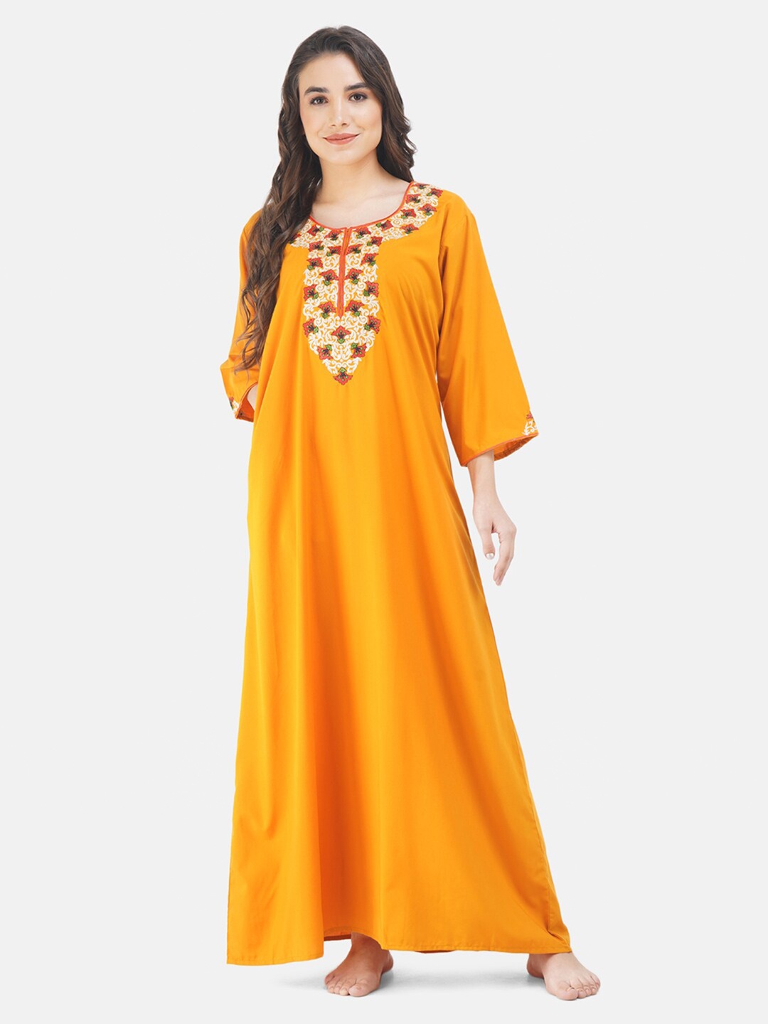 

KOI SLEEPWEAR Mustard Yellow & Red Maxi Nightdress