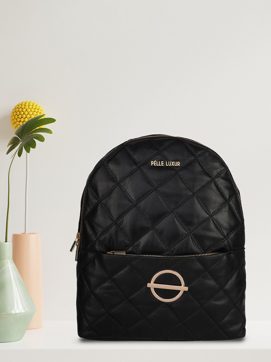 

PELLE LUXUR Women Black Textured Small Backpack